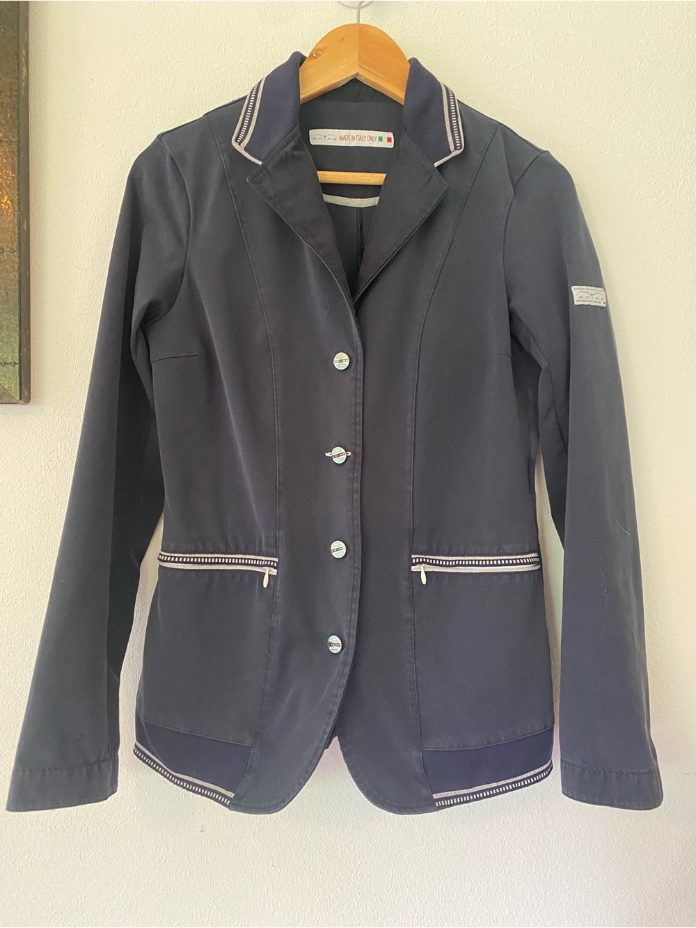 Ànimo Navy Women's Blazer Jacket with Contrast Trim